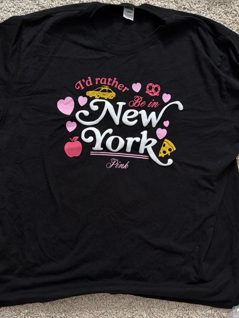 PINK Victoria's Secret  'I'd Rather Be in New York' Black Graphic Tee